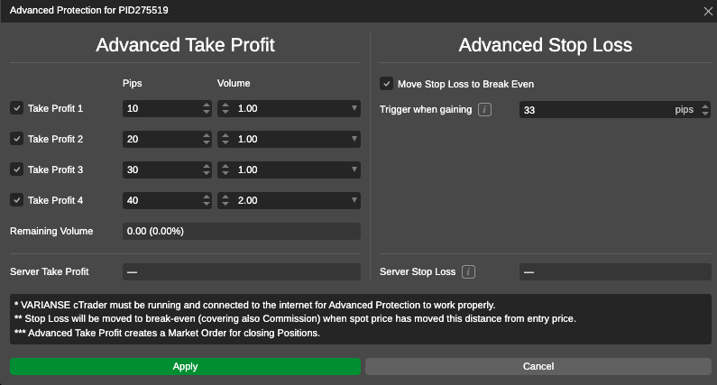 cTrader advanced order protection